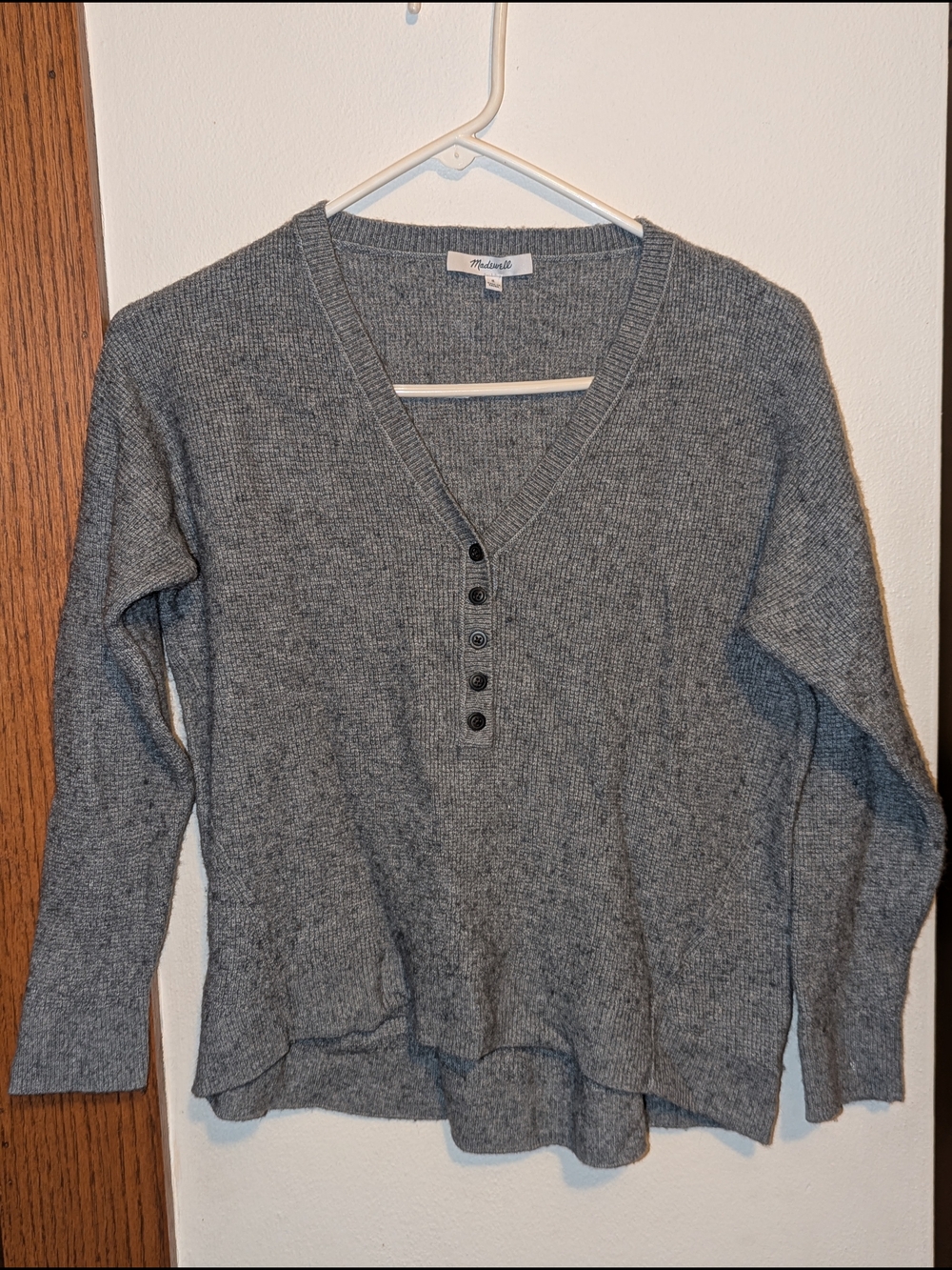 Madewell Gray V-Neck Quarter Button Sweater